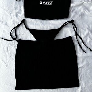 Black Angel Crop Top and Skirt Set